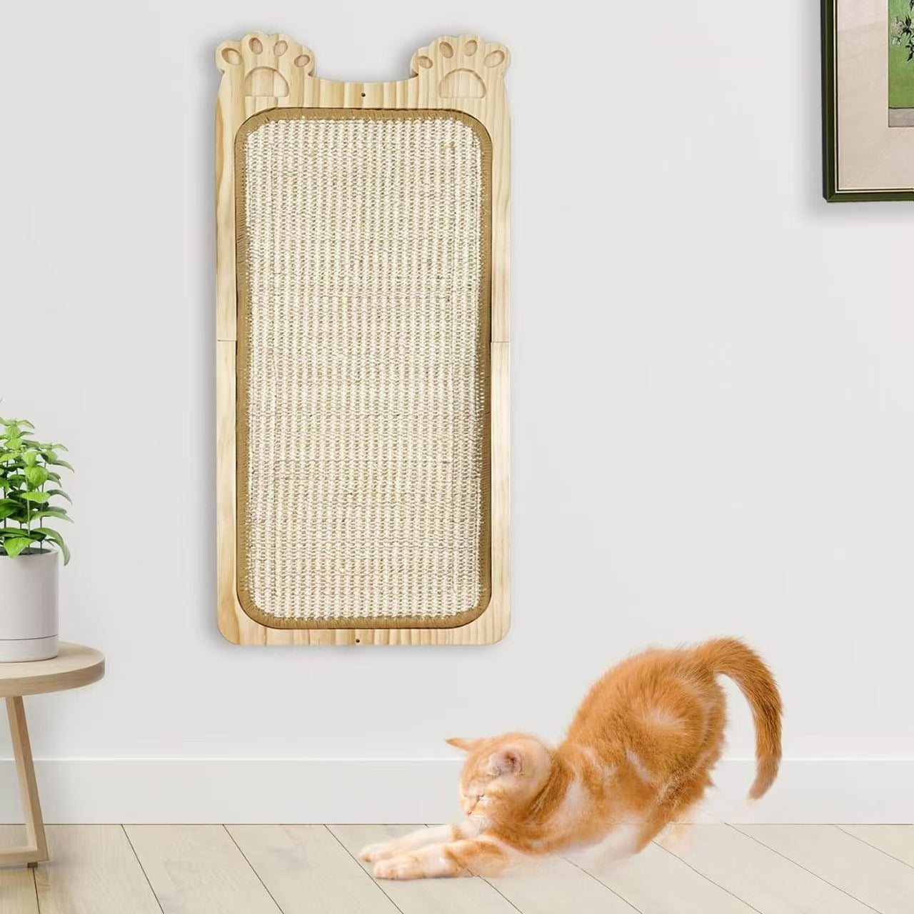 Happy Paws: Paw-Print 2-in-1 Wall & Floor Wood Cat Scratcher