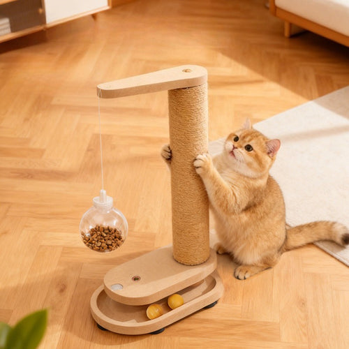 2-in-1 Wooden Cat Scratcher & Puzzle Feeder
